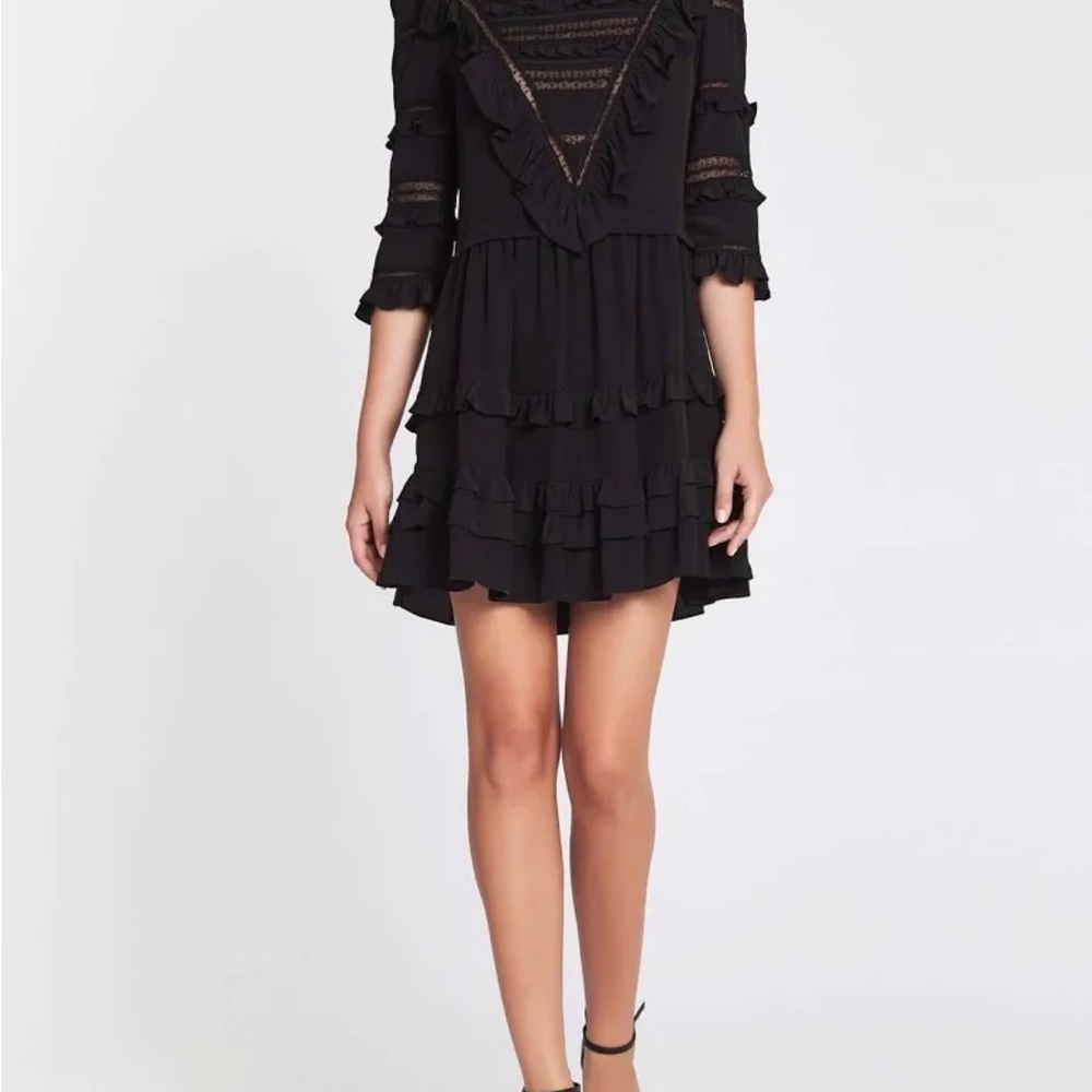 Rebecca Taylor Black Ruffle Midi Dress